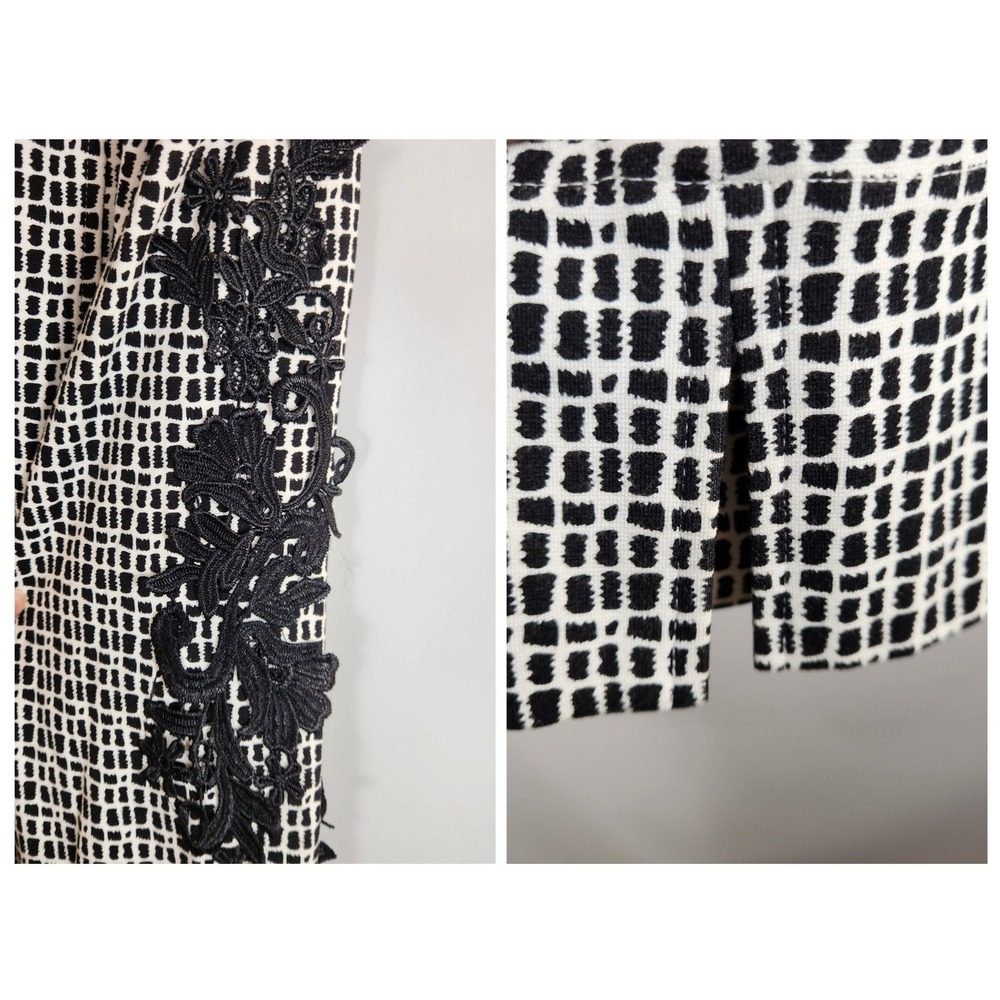 Chico's 2 Womens Large Black & White Geo Print Lace Blazer Jacket Office Stretch - Picture 7 of 7
